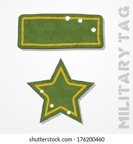 Abstract grunge military star and rectangle with bullet holes