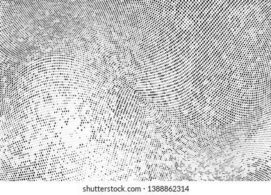 Abstract grunge monochrome halftone geometric pattern. Soft curves. Stains and splashes. Vector illustration with dots. Modern polka dotten background for web banners, covers, greeting cards