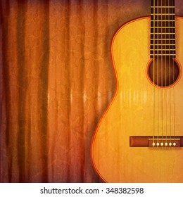 abstract grunge music background with acoustic guitar vector illustration