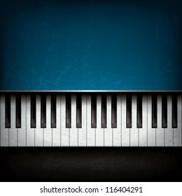 Abstract grunge music background with blue piano