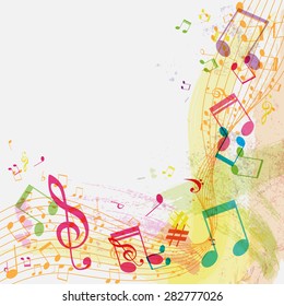 Abstract grunge music background with notes, vector illustration