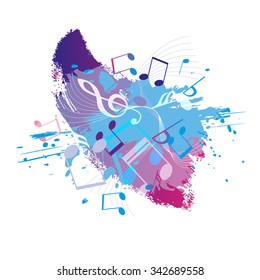 Abstract grunge music background with notes, vector illustration