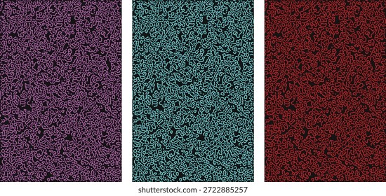 Textura de ruído grunge abstrato definido em roxo, azul-petróleo e vermelho. Painéis verticais sem costura com detalhes ásperos de grãos angustiados. Ideal para fundos, cartazes e projetos modernos de design gráfico.