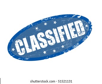 Abstract grunge office rubber stamp with small stars shape and the word classified written inside
