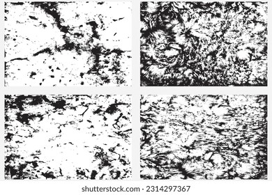 Abstract grunge overlay of parchment paper in black and white. Set of old weathered burnt textured paper over lay. Paper for calligraphy memoir records and book making. Design element, vector. 