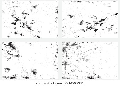 Abstract grunge overlay of parchment paper in black and white. Set of old weathered burnt textured paper over lay. Paper for calligraphy memoir records and book making. Design element, vector. 