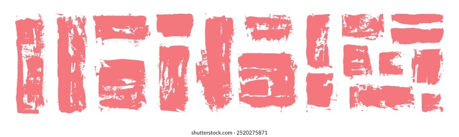Abstract grunge paint brush strokes label set. Dirty textured painting graphic element.