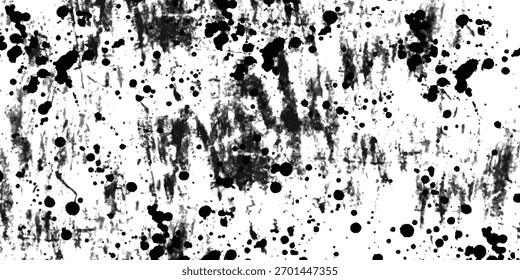 Abstract grunge paint splatter texture with black and gray drops on white surface isolated on white background