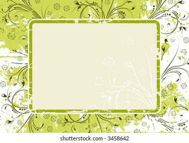 Abstract grunge painted background with floral scrolls vector illustration