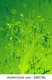Abstract grunge painted background with floral scrolls vector illustration
