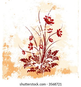 Abstract grunge painted background with flowers vector illustration