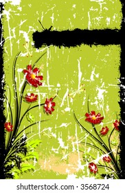 Abstract grunge painted background with flowers vector illustration