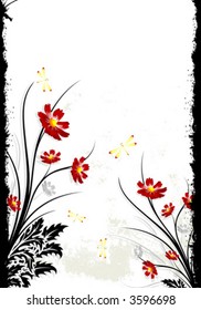 Abstract grunge painted background with flowers vector illustration
