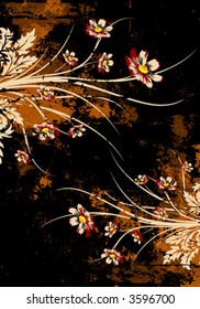 Abstract grunge painted background with flowers vector illustration