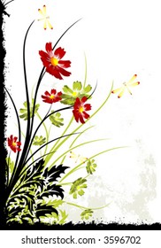 Abstract grunge painted background with flowers vector illustration