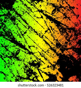 Abstract Grunge Painted Scratched Texture Background . EPS10 Vector Illustration Reggae Colors Green, Yellow, Red