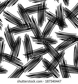 Abstract grunge painted texture seamless pattern. Black lines on a white background. vector