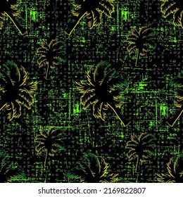 abstract grunge pattern for textiles. Palm trees with gradient, geometric elements and grunge texture