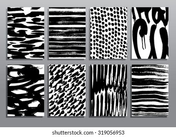 Abstract grunge patterns. Dry brush textures. Vector illustration set.