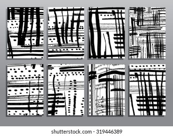 Abstract grunge patterns. Dry brush textures. Vector illustration set.