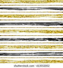 Abstract grunge patterns. Striped textures. Black and golden brush strokes. Golden sparkles texture. Vector design.
