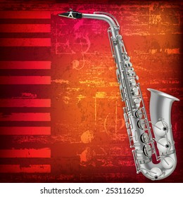 abstract grunge piano background with silver saxophone