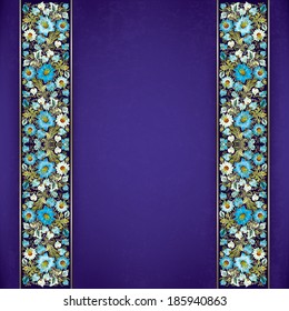 abstract grunge purple background with spring floral ornament