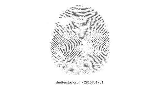 Abstract grunge realistic human fingerprints side by side, black ink fingerprint marks on white background, forensic identification style, detailed ridge texture, minimal clean design.