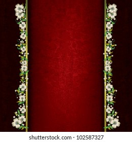 abstract grunge red background with floral ornament