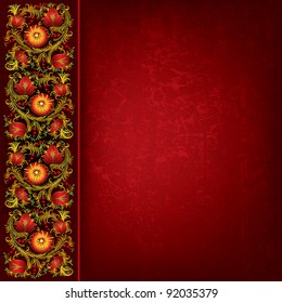 abstract grunge red background with spring floral ornament