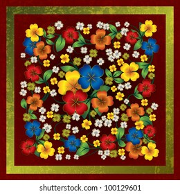 abstract grunge red floral background with spring ornament