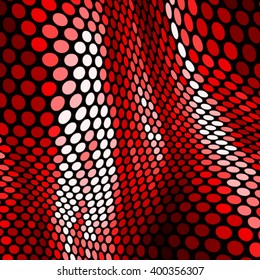 Abstract grunge red polka dot 3d background pattern. Spotted halftone line vector illustration 