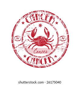 Abstract grunge red rubber stamp with the cancer symbol from the horoscope
