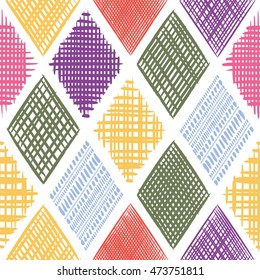 Abstract grunge rhombus color vector seamless pattern. Tribal texture