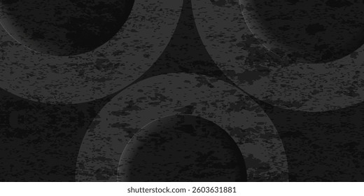 Abstract grunge rough grey 3D background overlap on dark space with circle effect decoration. Modern graphic design element cutout style concept for web banner, flyer, card, cover, brochure