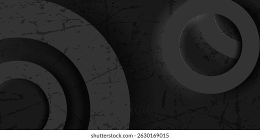 Abstrakter farbiger rauer grauer 3D-Hintergrund überschneidet sich auf dunklem Raum mit Kreis-Effekt-Dekoration. Modernes Design Element Ausschnitt Stil Konzept für Web-Banner. 10 EPS