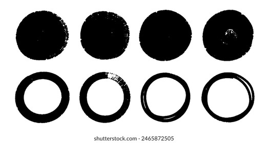 Abstract grunge round circle ink brush stroke collection bundle elements.