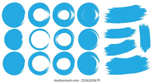 Abstrakte farbige runde Formen. Tintenfleck Punkt rund Schmier Druck Silhouette Set. Kreisform schmutzige Textur.