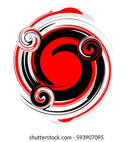 Abstract grunge round template for the abstract logo. Blobs for creating banners, design of products, posters and flyers. Twisted icon. Dynamic symbol in red and black.