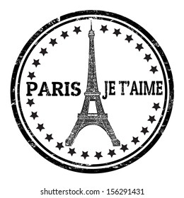 Abstract grunge rubber stamp with the Eiffel Tower symbol and the name Paris written inside, vector illustration