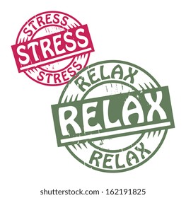 Abstract grunge rubber stamp set with the text Stress - Relax written inside the stamp, vector illustration
