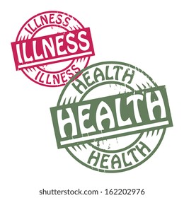 Abstract grunge rubber stamp set with the text Illness - Health written inside the stamp, vector illustration