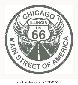 Abstract grunge rubber stamp with the text Route 66, Chicago, vector illustration