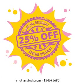 Abstract grunge rubber stamp with the text 25 percent Off, Special Discount, written inside the stamp, vector illustration