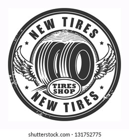 Abstract grunge rubber stamp with tires and the words New Tires written inside, vector illustration