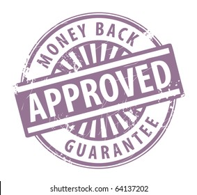 Abstract grunge rubber stamp with the word Approved - money back guarantee written inside the stamp, vector illustration