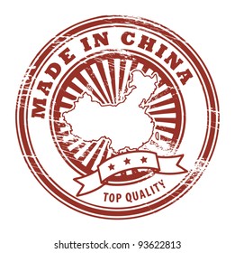 Abstract grunge rubber stamp with the words Made in China written inside the stamp, vector illustration