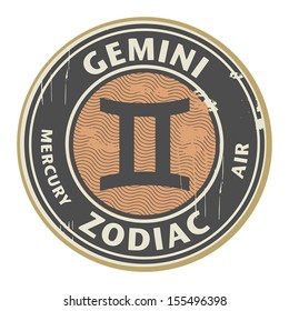 Abstract grunge rubber stamp with the Zodiac Gemini symbol horoscope, vector illustration