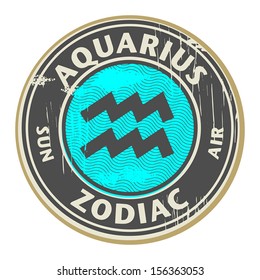 Abstract grunge rubber stamp with the Zodiac Aquarius symbol horoscope, vector illustration