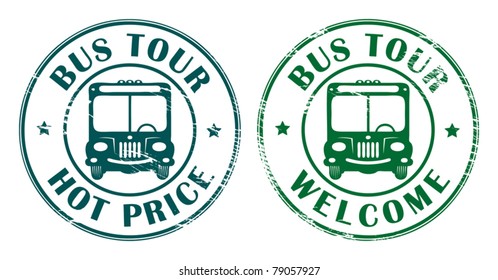 Abstract Grunge Rubber Stamps With Bus Symbol And The Words Bus Tour Written Inside The Stamp, Vector Illustration